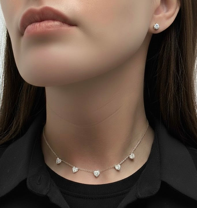 5 Lab-Grown Heart Pendants Necklace