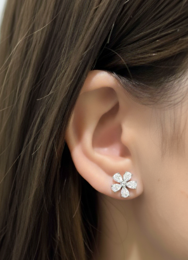 Pear Shape Lab-Grown Diamond Flower Earrings
