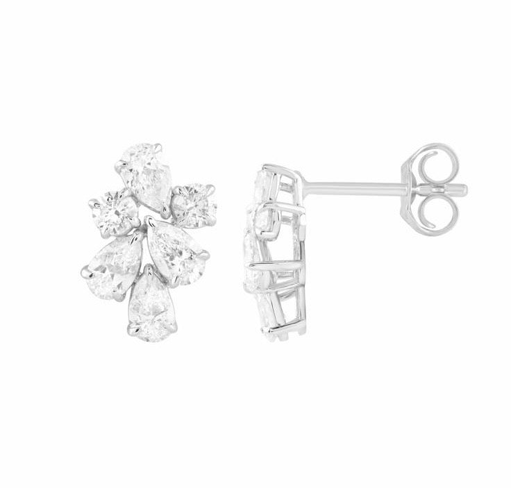 Pear and Round Lab-Grown Diamond Cluster Earrings