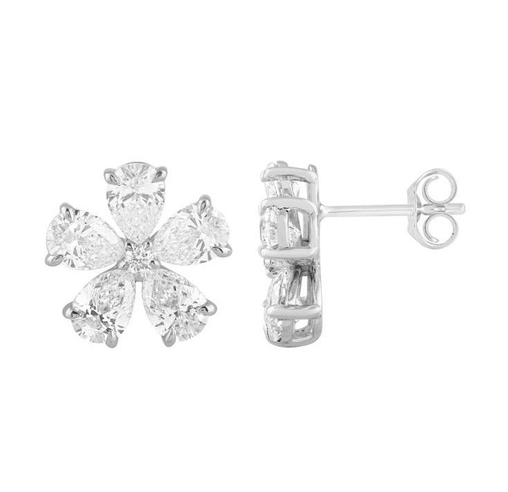 Pear Shape Lab-Grown Diamond Flower Earrings