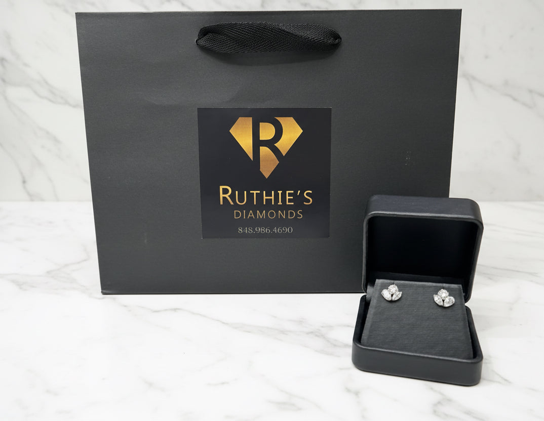 Multi-Shape Lab-Grown 3 Stone Yellow Gold Cluster Earrings