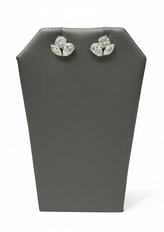 Multi-Shape Lab-Grown 3 Stone Yellow Gold Cluster Earrings