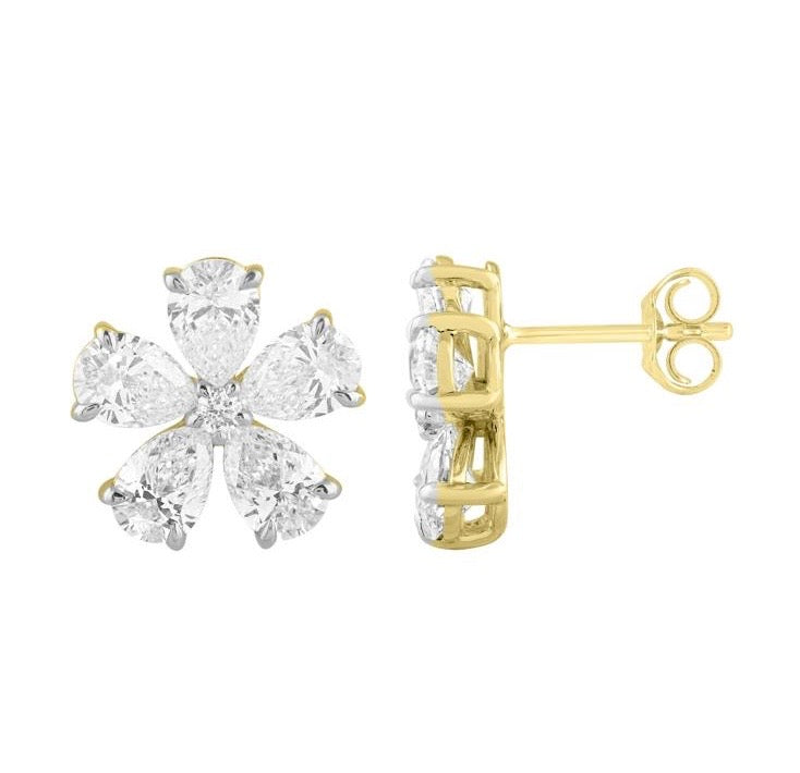 Pear Shape Lab-Grown Diamond Flower Earrings