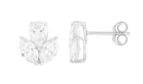 Pear and Marquis Lab-Grown 3 Stone Cluster Earrings