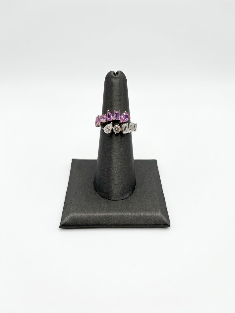 Natural Diamond and Pink Sapphire Multi-Shape Wrap Ring