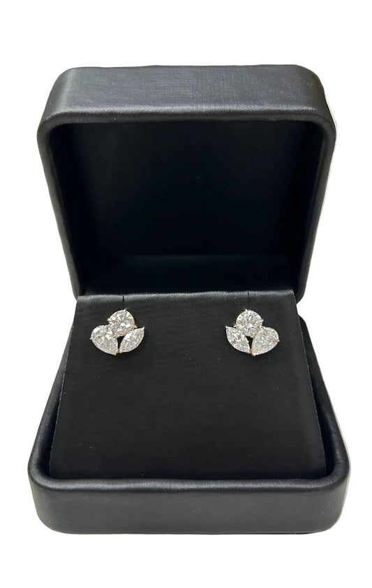 Multi-Shape Lab-Grown 3 Stone Yellow Gold Cluster Earrings