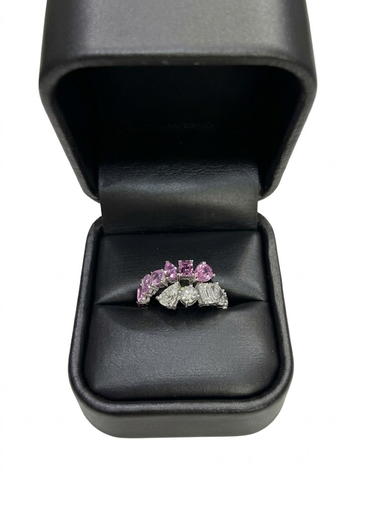 Natural Diamond and Pink Sapphire Multi-Shape Wrap Ring