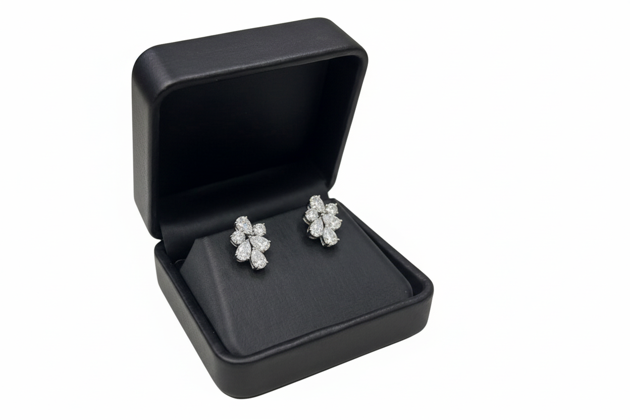 Pear and Round Lab-Grown Diamond Cluster Earrings