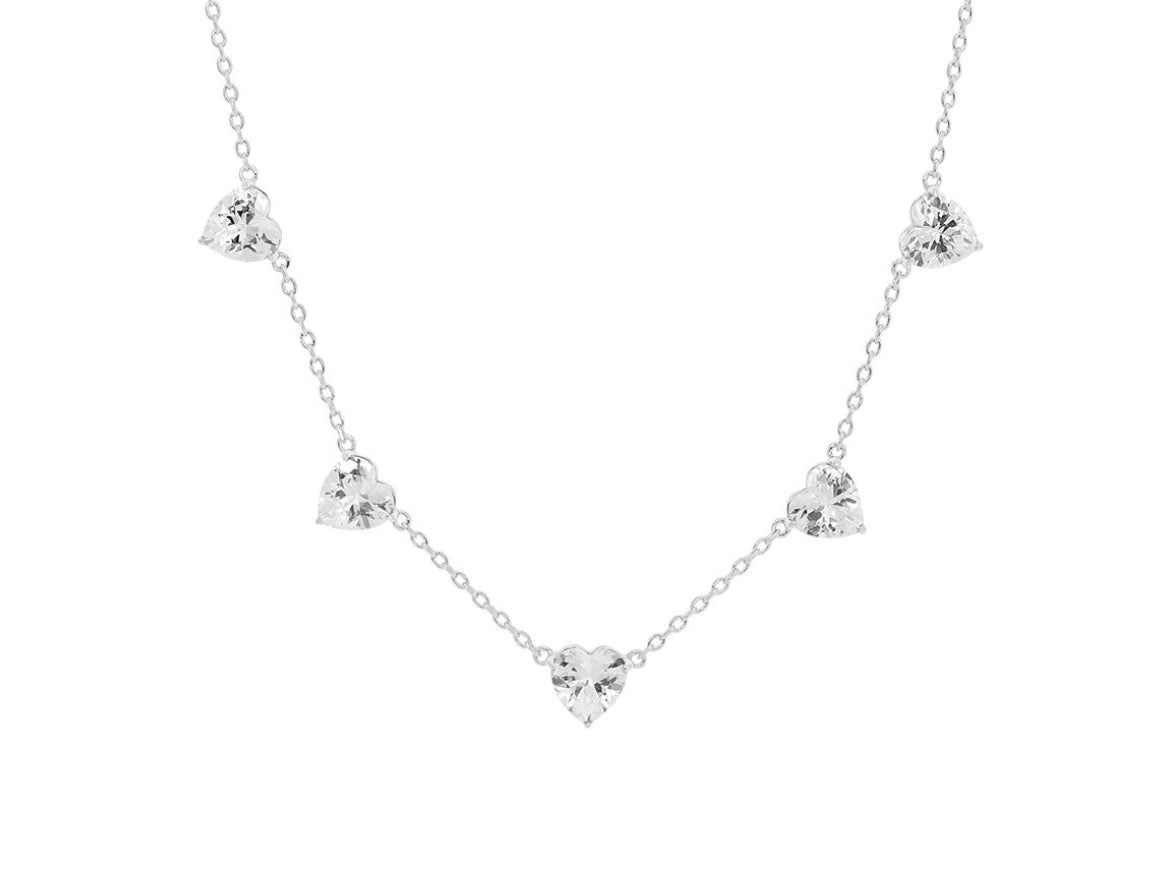 5 Lab-Grown Heart Pendants Necklace