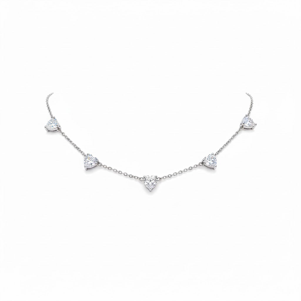 5 Lab-Grown Heart Pendants Necklace