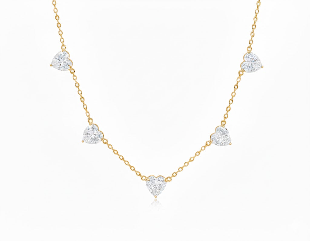 5 Lab-Grown Heart Pendants Necklace
