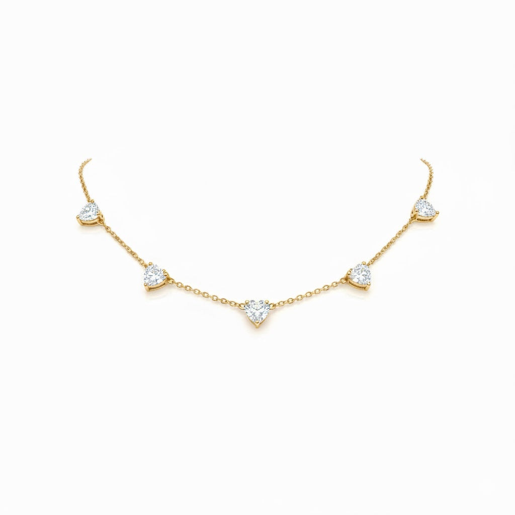 5 Lab-Grown Heart Pendants Necklace