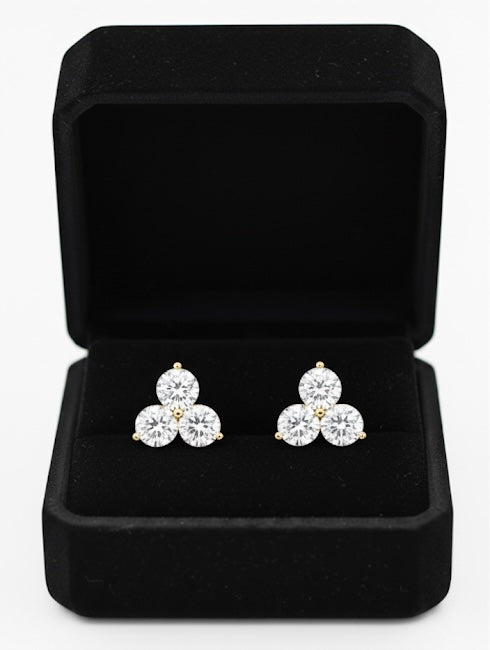3 Stone Lab-Grown Diamond Cluster Earrings