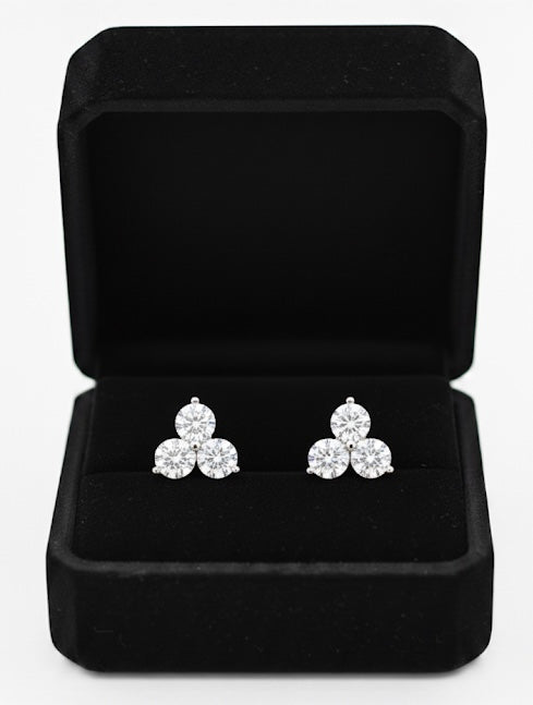 3 Stone Lab-Grown Diamond Cluster Earrings