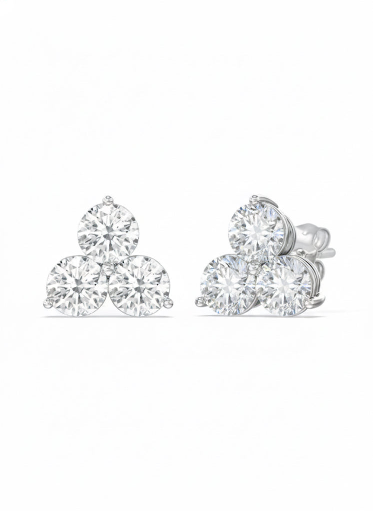 3 Stone Lab-Grown Diamond Cluster Earrings