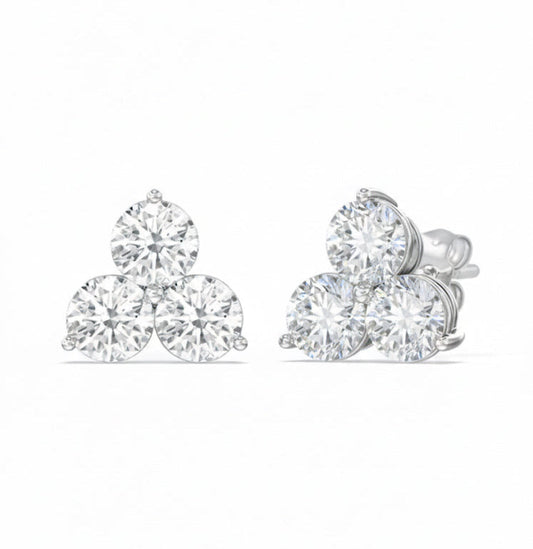 3 Stone Lab-Grown Diamond Cluster Earrings