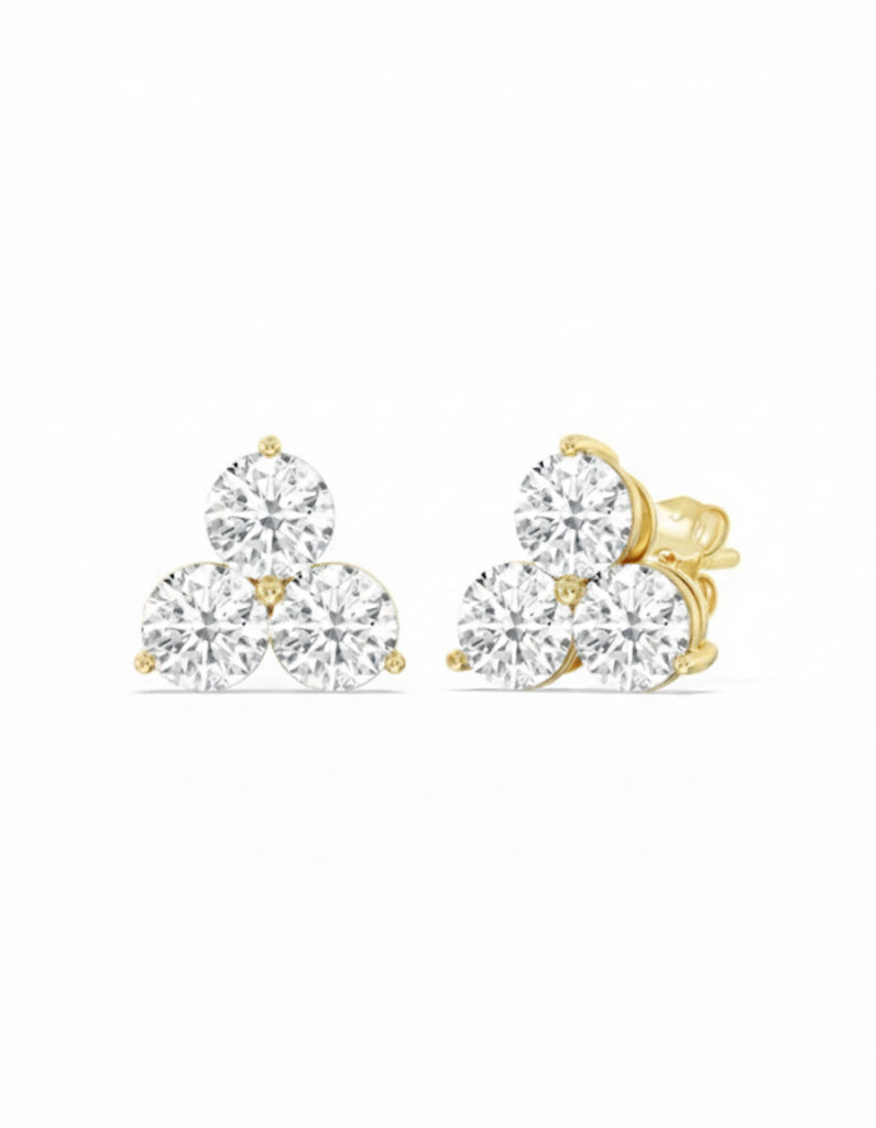 3 Stone Lab-Grown Diamond Cluster Earrings